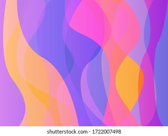 Abstract background with wavy lines and shapes with purple, yellow and pink colors. Vector illustration with gradient for presentation, web page, app, card, poster, wallpaper.