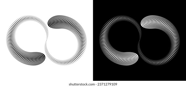 Abstract background with wavy lines in spiral. Art design spiral as logo or icon. A black figure on a white background and an equally white figure on the black side.