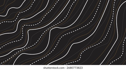 Fondo Abstractas con líneas onduladas en blanco, oro y blanco discontinuo sobre un fondo gris oscuro.