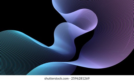 Abstract background, Wavy Neon Gradient Lines on Dark Background, Futuristic Digital Flow Design vector illustration


