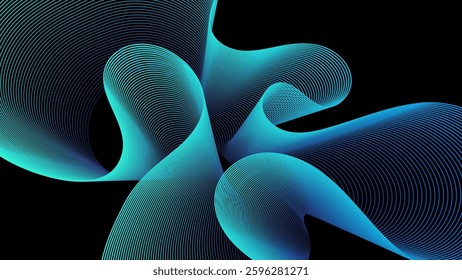 Abstract background, Wavy Neon Gradient Lines on Dark Background, Futuristic Digital Flow Design vector illustration

