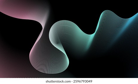 Abstract background, Wavy Neon Gradient Lines on Dark Background, Futuristic Digital Flow Design vector illustration
