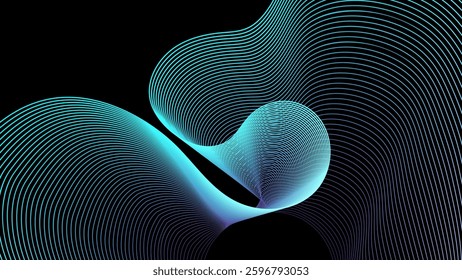 Abstract background, Wavy Neon Gradient Lines on Dark Background, Futuristic Digital Flow Design vector illustration
