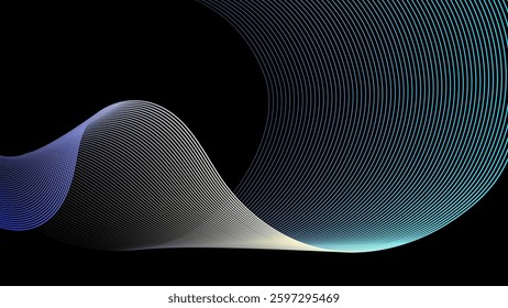 Abstract background, Wavy Neon Gradient Lines on Dark Background, Futuristic Digital Flow Design vector illustration