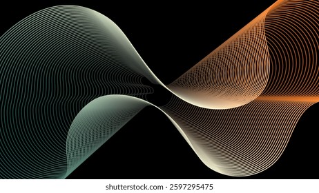 Abstract background, Wavy Neon Gradient Lines on Dark Background, Futuristic Digital Flow Design vector illustration