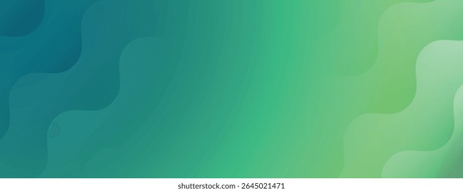 Abstract background with wavy patterns. Green and blue background with smooth, gradient texture. Green and blue tones create a calming effect. Minimal abstract gradient wavy line vector background