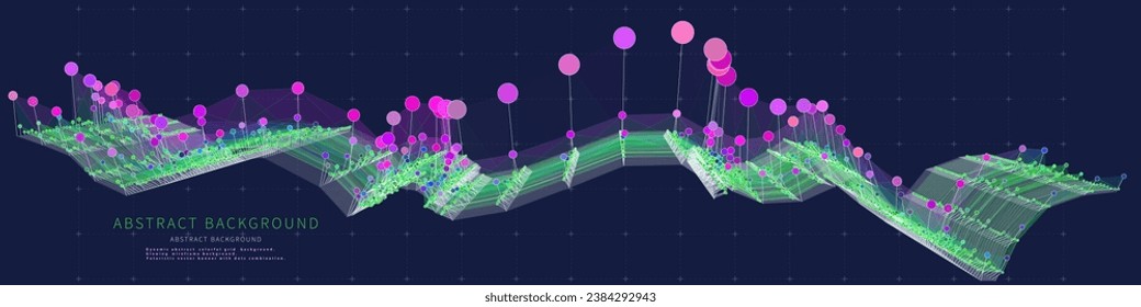 Abstract  background wavy poly grid  in net from points and lines on blue. Technology wireframe concept data plexus in virtual space. Big Data. Banner for business, science and technology data 