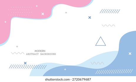 Abstract background with wavy shapes and geometric patterns in pink, blue and white colors, ideal for creative projects and presentations