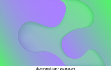 Abstract Background with Wavy Shapes and Gradient. Bright Cover Template in Purple and Green Colors. Trendy Wallpaper with Shadows. Gradient Background for Web Design, Poster, Presentation, Banner.