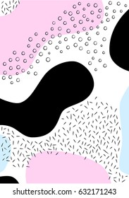 Abstract background, wavy stains of blue, pink and black colors on a white background