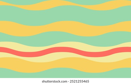 Abstract background with wavy stripes in vibrant colors, creating a rippled, liquid effect. Smooth curves and textured lines add elegance, vitality, and creativity. Ideal for wallpaper or textile.