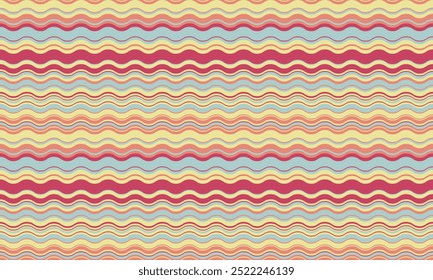 Abstract background with wavy stripes in vibrant colors, creating a rippled, liquid effect. Smooth curves and textured lines add elegance, vitality, and creativity. Ideal for wallpaper or textile.