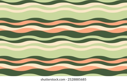Abstract background with wavy stripes in vibrant colors, creating a rippled, liquid effect. Smooth curves and textured lines add elegance, vitality, and creativity. Ideal for wallpaper or textile.