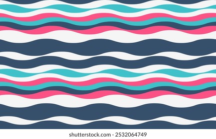 Abstract background with wavy stripes in vibrant colors, creating a rippled, liquid effect. Smooth curves and textured lines add elegance, vitality, and creativity. Ideal for wallpaper or textile.