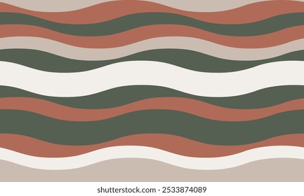 Abstract background with wavy stripes in vibrant colors, creating a rippled, liquid effect. Smooth curves and textured lines add elegance, vitality, and creativity. Ideal for wallpaper or textile.