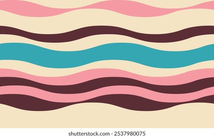 Abstract background with wavy stripes in vibrant colors, creating a rippled, liquid effect. Smooth curves and textured lines add elegance, vitality, and creativity. Ideal for wallpaper or textile.