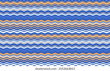 Abstract background with wavy stripes in vibrant colors, creating a rippled, liquid effect. Smooth curves and textured lines add elegance, vitality, and creativity. Ideal for wallpaper or textile.