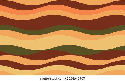 Abstract background with wavy stripes in vibrant colors, creating a rippled, liquid effect. Smooth curves and textured lines add elegance, vitality, and creativity. Ideal for wallpaper or textile.