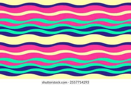 Abstract background with wavy stripes in vibrant colors, creating a rippled, liquid effect. Smooth curves and textured lines add elegance, vitality, and creativity. Ideal for wallpaper or textile.