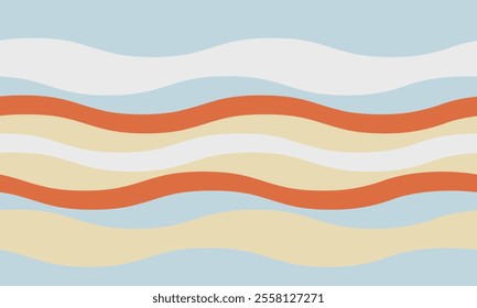 Abstract background with wavy stripes in vibrant colors, creating a rippled, liquid effect. Smooth curves and textured lines add elegance, vitality, and creativity. Ideal for wallpaper or textile.