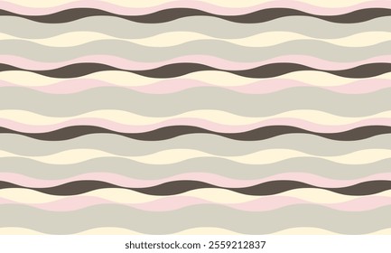 Abstract background with wavy stripes in vibrant colors, creating a rippled, liquid effect. Smooth curves and textured lines add elegance, vitality, and creativity. Ideal for wallpaper or textile.