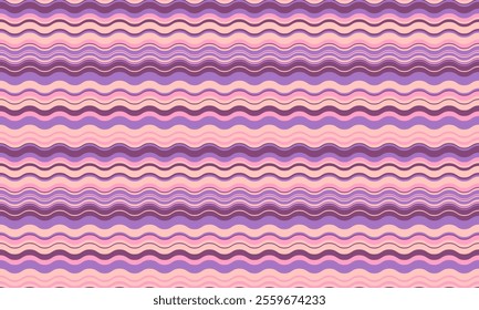 Abstract background with wavy stripes in vibrant colors, creating a rippled, liquid effect. Smooth curves and textured lines add elegance, vitality, and creativity. Ideal for wallpaper or textile.