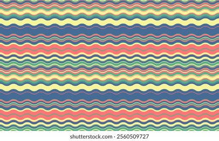 Abstract background with wavy stripes in vibrant colors, creating a rippled, liquid effect. Smooth curves and textured lines add elegance, vitality, and creativity. Ideal for wallpaper or textile.