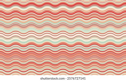 Abstract background with wavy stripes in vibrant colors, creating a rippled, liquid effect. Smooth curves and textured lines add elegance, vitality, and creativity. Ideal for wallpaper or textile.