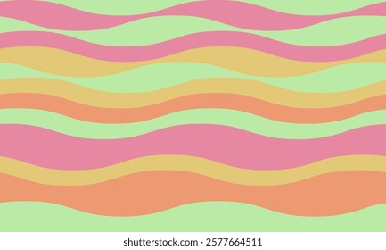 Abstract background with wavy stripes in vibrant colors, creating a rippled, liquid effect. Smooth curves and textured lines add elegance, vitality, and creativity. Ideal for wallpaper or textile.