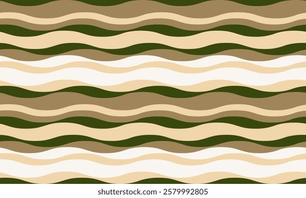 Abstract background with wavy stripes in vibrant colors, creating a rippled, liquid effect. Smooth curves and textured lines add elegance, vitality, and creativity. Ideal for wallpaper or textile.