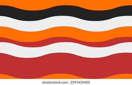 Abstract background with wavy stripes in vibrant colors, creating a rippled, liquid effect. Smooth curves and textured lines add elegance, vitality, and creativity. Ideal for wallpaper or textile.