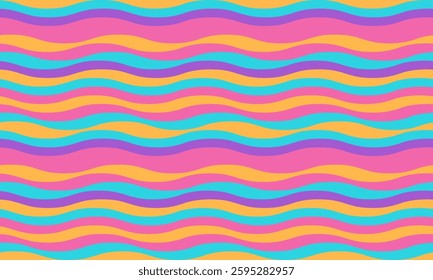 Abstract background with wavy stripes in vibrant colors, creating a rippled, liquid effect. Smooth curves and textured lines add elegance, vitality, and creativity. Ideal for wallpaper or textile.