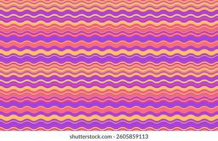 Abstract background with wavy stripes in vibrant colors, creating a rippled, liquid effect. Smooth curves and textured lines add elegance, vitality, and creativity. Ideal for wallpaper or textile.