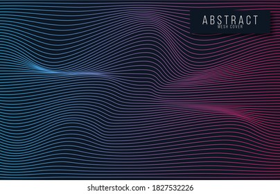Abstract background with wavy surface of lines. Retrofuturistic vaporwave and synthwave style aesthetics
