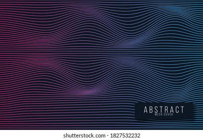 Abstract background with wavy surface of lines. Retrofuturistic vaporwave and synthwave style aesthetics
