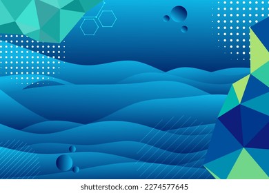 Abstract background of wavy texture and geometric edgy shapes ornaments. Abstract background with curvy pattern and geometrical polygonal decorative overlay.