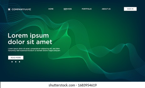 Abstract background website Landing Page. Template for websites, or apps. Modern design. Abstract vector style. line and particles. Curved wavy line, smooth stripe Vector - Vector Illustration