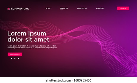 Abstract background website Landing Page. Template for websites, or apps. Modern design. Abstract vector style. line and particles. Curved wavy line, smooth stripe Vector - Vector Illustration