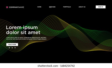 Abstract background website Landing Page. Template for websites, or apps. Modern design. Abstract vector style. line and particles. Curved wavy line, smooth stripe Vector - Vector Illustration