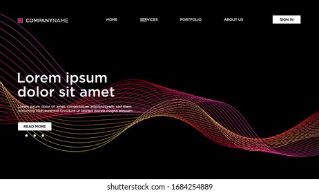 Abstract background website Landing Page. Template for websites, or apps. Modern design. Abstract vector style. line and particles. Curved wavy line, smooth stripe Vector - Vector Illustration