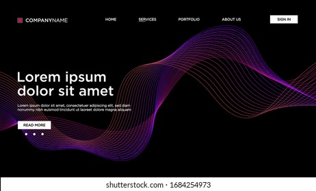 Abstract background website Landing Page. Template for websites, or apps. Modern design. Abstract vector style. line and particles. Curved wavy line, smooth stripe Vector - Vector Illustration