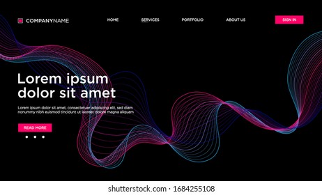 Abstract background website Landing Page. Template for websites, or apps. Modern design. Abstract vector style. line and particles. Curved wavy line, smooth stripe Vector - Vector Illustration
