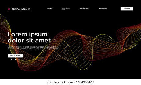 Abstract background website Landing Page. Template for websites, or apps. Modern design. Abstract vector style. line and particles. Curved wavy line, smooth stripe Vector - Vector Illustration
