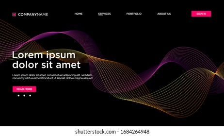 Página de inicio del sitio web de fondo resumido. Plantilla para sitios web o aplicaciones. Diseño moderno. Estilo vector abstracto. línea y partículas. Línea ondulada curvada, vector de banda lisa - Ilustración vectorial