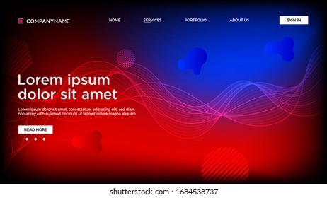 Página de inicio del sitio web de fondo resumido. Plantilla para sitios web o aplicaciones. Diseño moderno. Estilo vector abstracto. línea y partículas. Línea ondulada curvada, vector de banda lisa - Ilustración vectorial