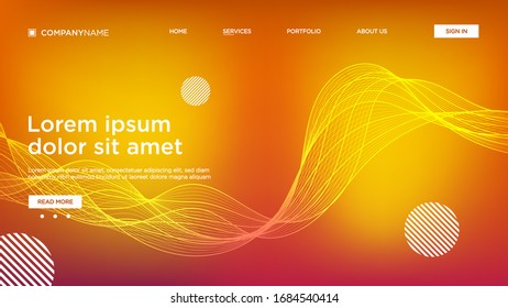 Abstract background website Landing Page. Template for websites, or apps. Modern design. Abstract vector style. line and particles. Curved wavy line, smooth stripe Vector - Vector Illustration