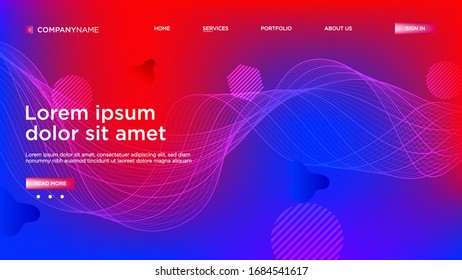 Abstract background website Landing Page. Template for websites, or apps. Modern design. Abstract vector style. line and particles. Curved wavy line, smooth stripe Vector - Vector Illustration