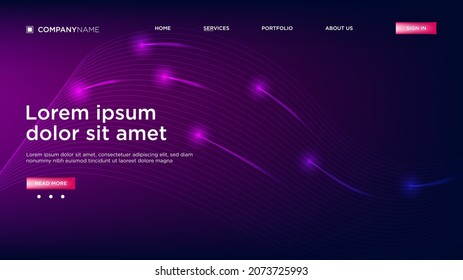 Abstract background website Landing Page. Template for websites, or apps. Modern design. Abstract vector style. line and particles. Curved wavy line, smooth stripe Vector - Vector Illustration