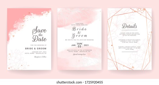 Abstract Background. Wedding invitation card template set with watercolor and floral decoration. Flowers background for save the date, greeting, poster, and cover design