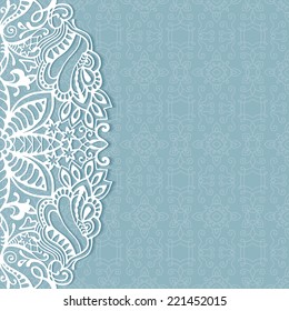 Abstract background, wedding invitation or greeting card design with lace pattern, beautiful luxury postcard, ornate page cover, ornamental vector illustration